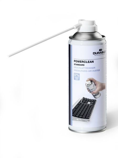 Durable Powerclean Standard Bomboletta di Aria Compressa 400 ml - Pulizia di Zone Difficili, HFC Free, con Cannuccia