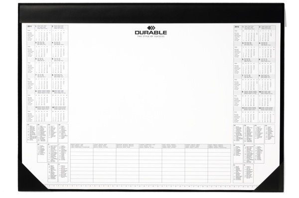 Durable 729101 Sottomano con Blocco Appunti, 25 Fogli, Calendario Biannuale, Antiscivolo, 59x42 cm, PVC Morbido, Nero