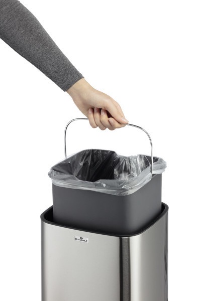 DURABLE Cestino No Touch con Sensore - 12 Litri, Argento Metallizzato, 24 x 24 x 43 cm