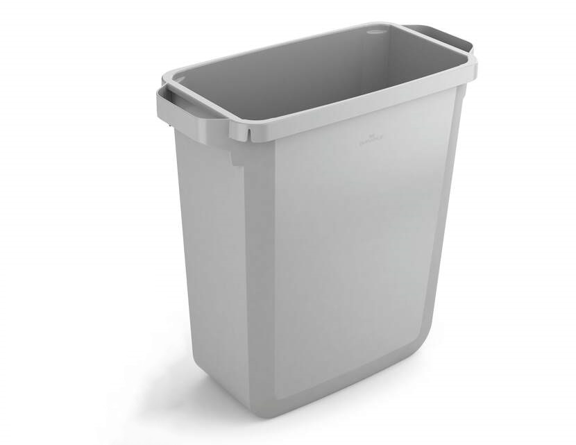 Durable Bidone Durabin Eco 60 Litri Rettangolare in Plastica Riciclata Grigio con Maniglie e Certificazione Blue Angel