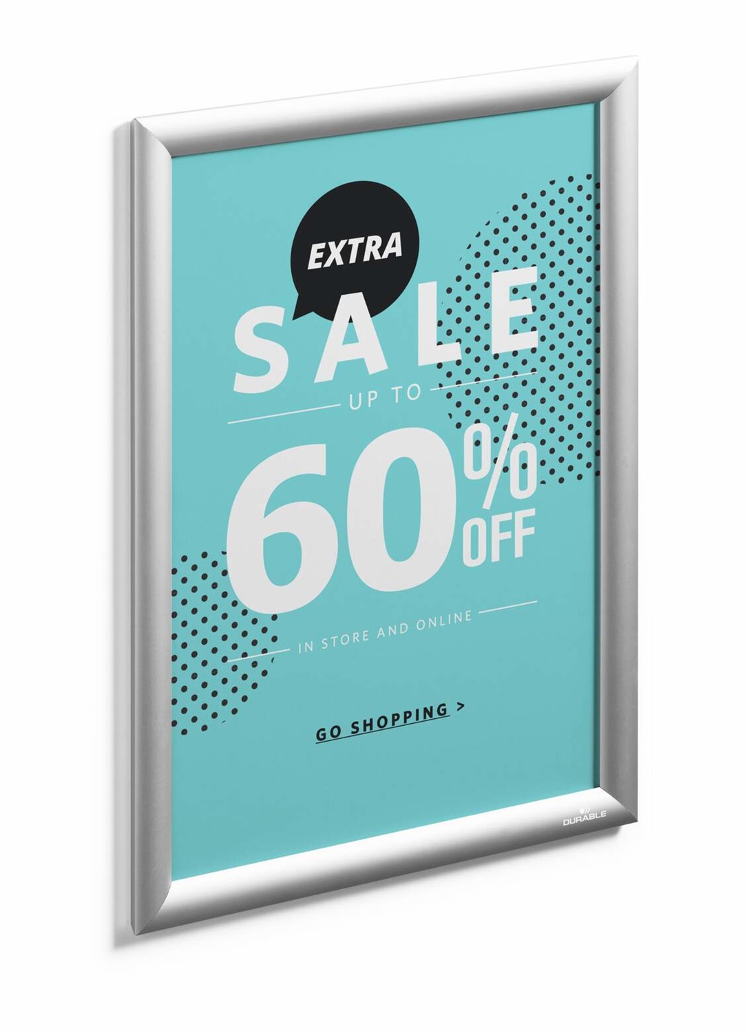 Durable Cornice a Scatto A3 in Alluminio Anodizzato Argento Metallizzato - 479723, con Bande Biadesive e Kit di Viti