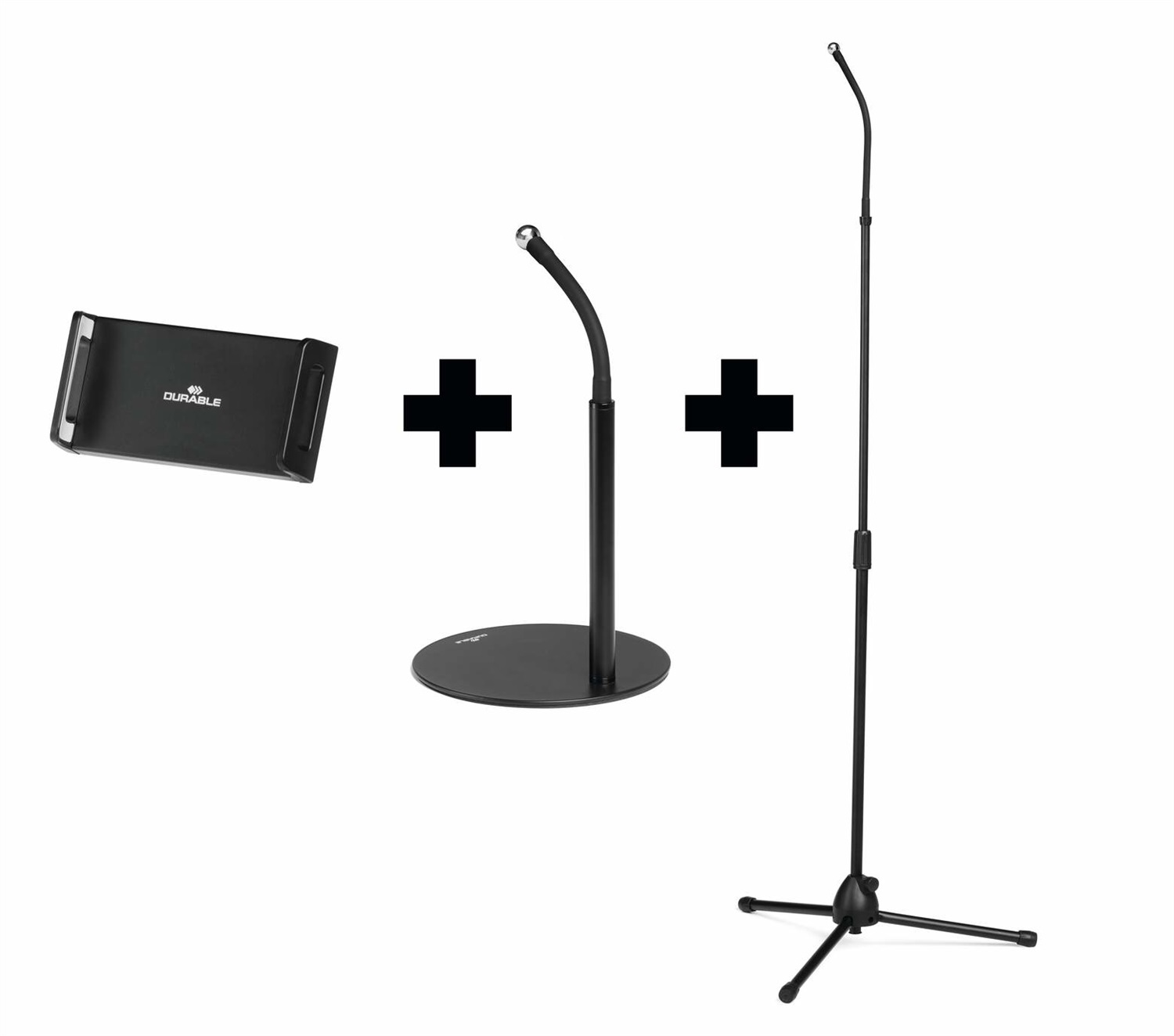 Durable TWIST COMBI Supporto da tavolo e pavimento per smartphone e tablet (4,7-13 pollici) - Nero, con braccio snodabile e giunto sferico