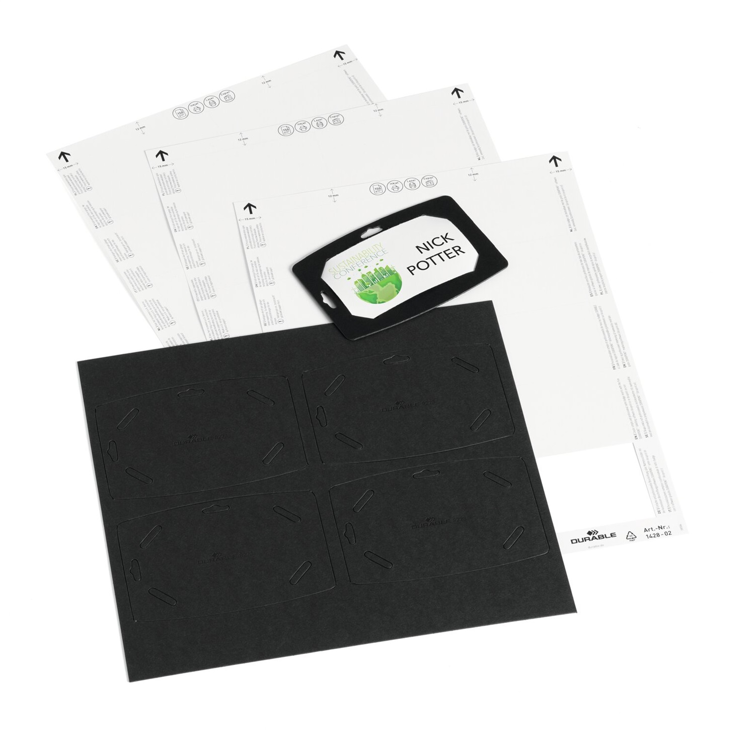 DURABLE Portanome in cartone riciclato 54x90 mm - 100% riciclabile, confezione da 20 pezzi, nero con inserti bianchi