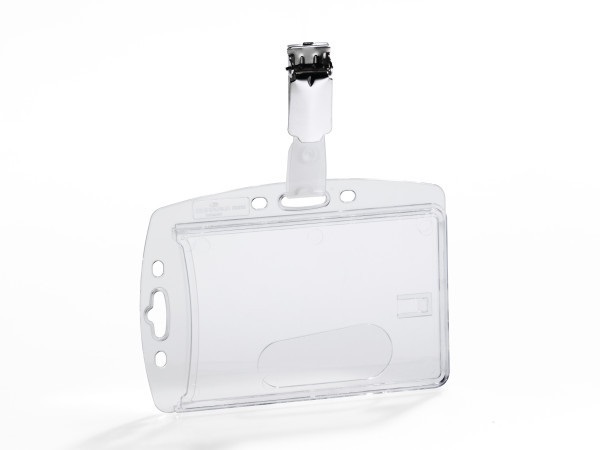 Durable Portabadge Rigido 800519 in Acrilico Trasparente con Clip di Sicurezza Orientabile - 54x87 mm, Conf. 25 pz