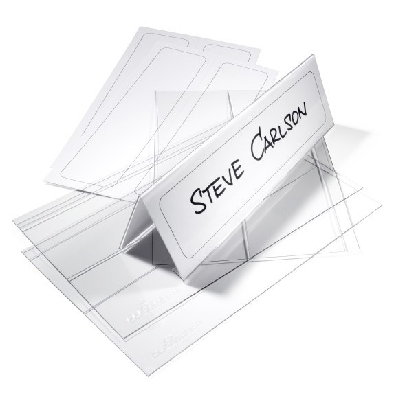 Durable Portanomi da Tavolo in Polietilene Trasparente - Inserto 61/122 x 210 mm, Confezione da 10 con Cartoncino Bianco Incluso