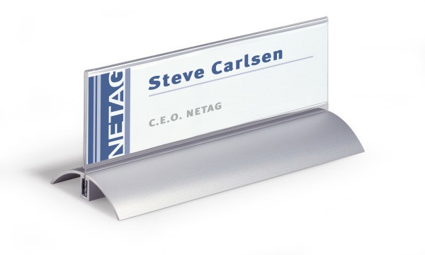 Durable Deluxe Portanomi da Tavolo in Acrilico e Alluminio - 61x210mm, Confezione da 2