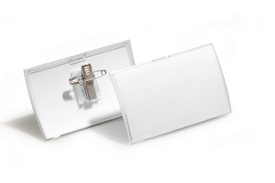 Durable Portanome Click Fold Trasparente 40 x 75 mm con Combi Clip, Spilla e Clip a Coccodrillo - Confezione da 25 Pezzi