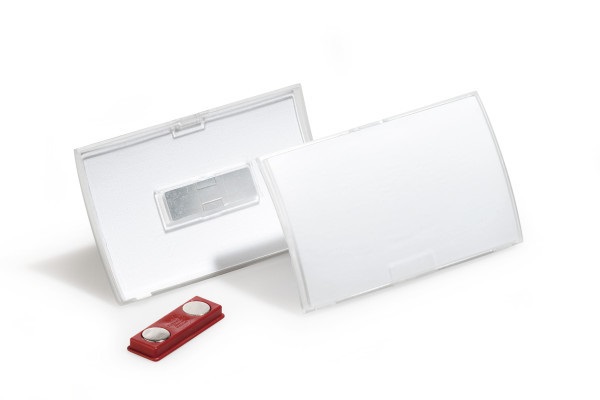 Durable 821219 Portanome Click Fold con Magnete, Convesso, Apertura a Scatto, 40 x 75 mm, Trasparente, Confezione da 10 Pezzi