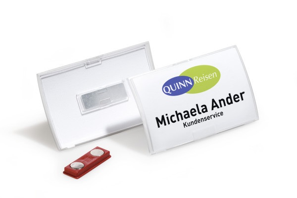 Durable 821219 Portanome Click Fold con Magnete, Convesso, Apertura a Scatto, 40 x 75 mm, Trasparente, Confezione da 10 Pezzi