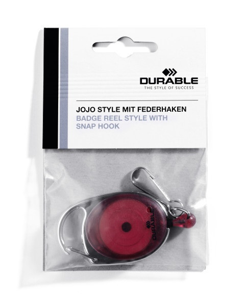 Durable 832703 Chiocciola Yo-Yo Style con Profilo in Metallo, Filo Retrattile e Moschettone - Rosso