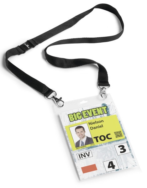 Durable 852501 Portanome A6 per Eventi con Cordoncino in Tessuto Nero da 20 mm, Confezione da 10 Pezzi