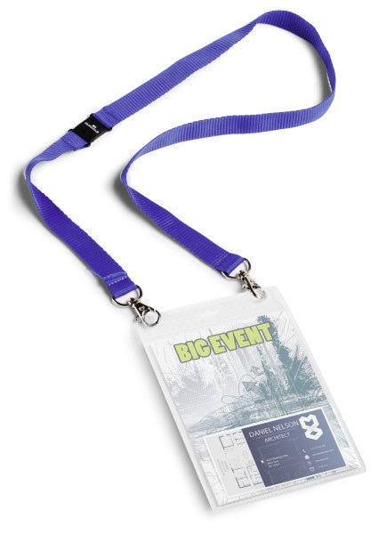 Durable 852507 Portanome per Eventi A6 con Cordoncino in Tessuto Blu e Doppio Moschettone - Confezione da 10 Pezzi