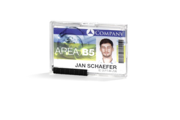 Durable 892019 Portabadge PushBox Trio - 3 Tessere 54x87mm, Comparti Separati, Levette Scorrevoli, Confezione da 10 Pezzi