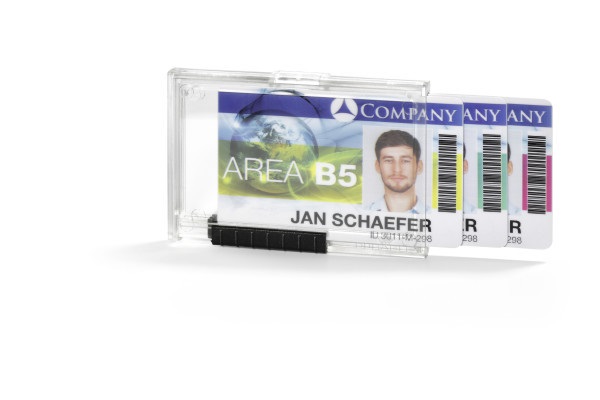 Durable 892019 Portabadge PushBox Trio - 3 Tessere 54x87mm, Comparti Separati, Levette Scorrevoli, Confezione da 10 Pezzi