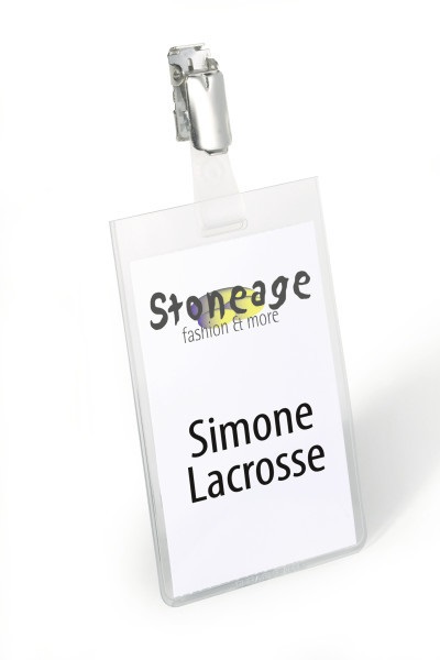 Durable 800219 Portabadge Verticale in PVC Trasparente con Clip Ruotabile, Tasca Chiusa, 90x60 mm, Confezione da 25 Pezzi