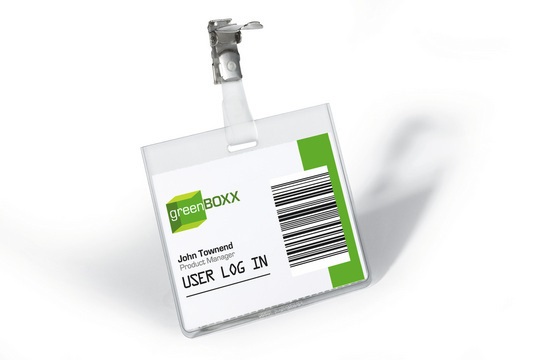 Durable 800319 Portanome con clip ruotabile, tasca chiusa, 60x90 mm, trasparente, confezione da 25 pezzi