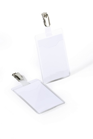 Durable 810719 Portanome Trasparente con Clip Ruotabile, Tasca Aperta, 90x60 mm, Confezione da 25 Pezzi