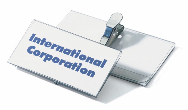 Durable 811019 Portanome con clip a coccodrillo ruotabile, trasparente, 40 x 75 mm, confezione da 25 pezzi