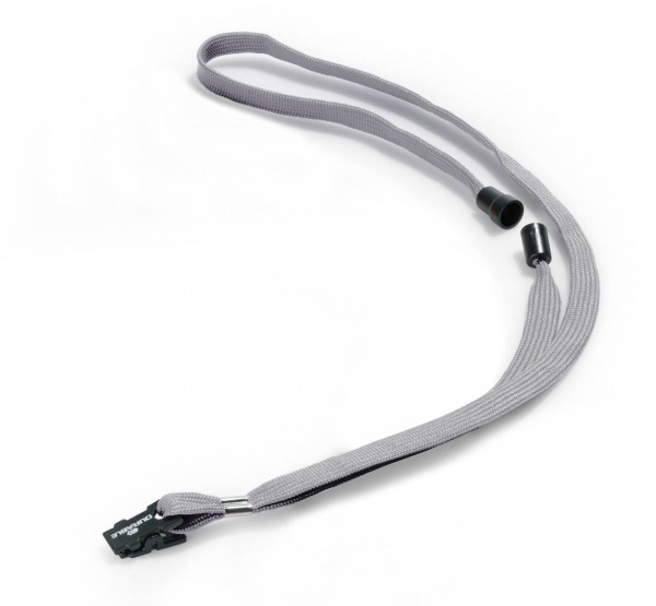 Durable Cordoncino in Tessuto Grigio 10 mm con Clip a Pinza e Sgancio di Sicurezza - Lunghezza 44 cm, Confezione da 10 Pezzi