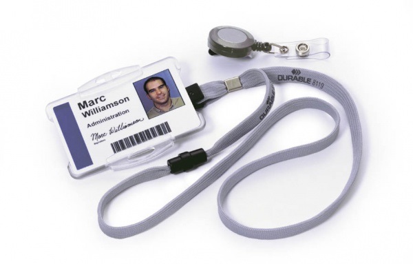Durable Cordoncino in Tessuto Grigio 10 mm con Clip a Pinza e Sgancio di Sicurezza - Lunghezza 44 cm, Confezione da 10 Pezzi