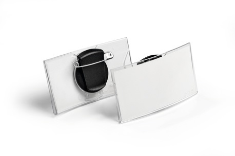 Durable 812419 Portanome Convesso 40x75 mm con Combi Clip, Spilla e Clip a Coccodrillo - Confezione da 25 Pezzi