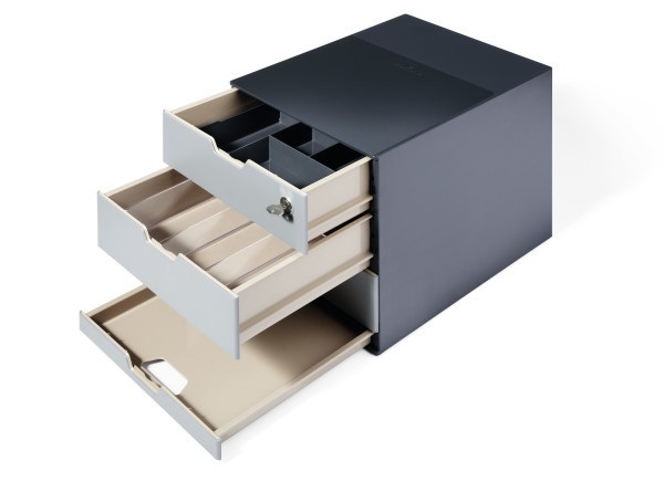 DURABLE Coffee Point Box - Stazione Porta Capsule e Accessori - 4 Cassetti - 28,9x27,9x35,4 cm - ABS - Grigio - Include 2 Organizer