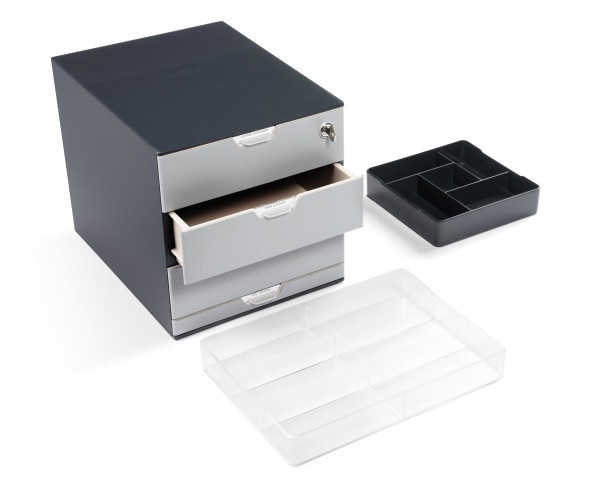 DURABLE Coffee Point Box - Stazione Porta Capsule e Accessori - 4 Cassetti - 28,9x27,9x35,4 cm - ABS - Grigio - Include 2 Organizer