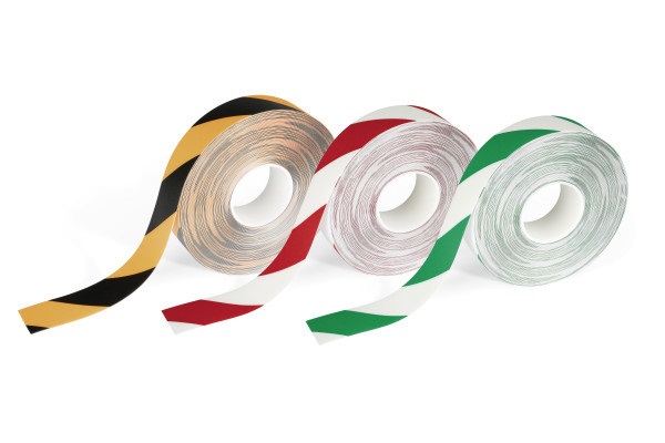 Durable 1726130 - Nastro Adesivo Antiscivolo DURALINE STRONG 50 mm x 30 m, Giallo/Nero, Bicolore per Segnaletica Orizzontale