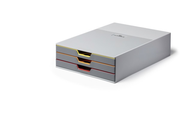 Durable Varicolor 3 Cassettiera con 3 Cassetti Colorati, Porta Etichetta Rimovibile, 280 x 95 x 356 mm, in Plastica di Alta Qualità