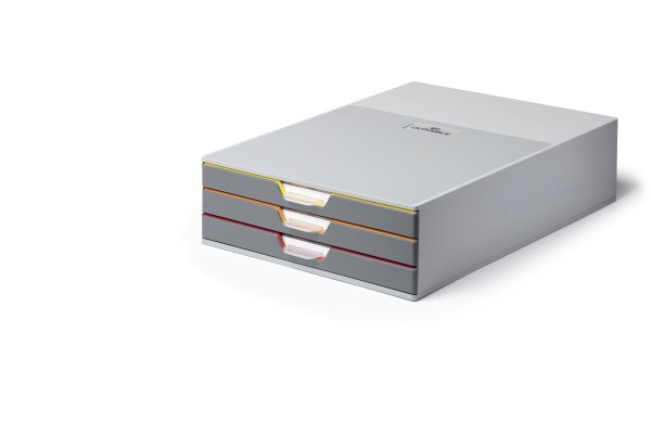 Durable Varicolor 3 Cassettiera con 3 Cassetti Colorati, Porta Etichetta Rimovibile, 280 x 95 x 356 mm, in Plastica di Alta Qualità