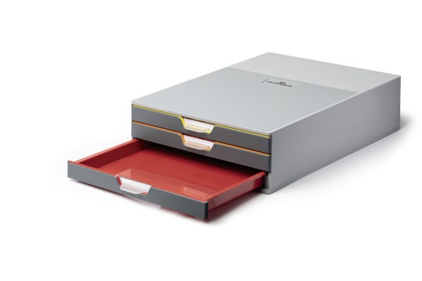 Durable Varicolor 3 Cassettiera con 3 Cassetti Colorati, Porta Etichetta Rimovibile, 280 x 95 x 356 mm, in Plastica di Alta Qualità