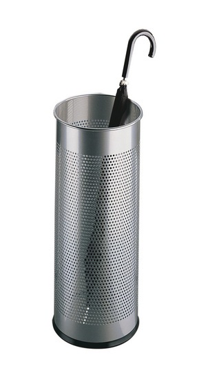 Durable Portaombrelli Cilindrico in Acciaio Verniciato Argento - Capacità 28,5 Litri, Ø 26 cm, h 62 cm, Superficie Perforata