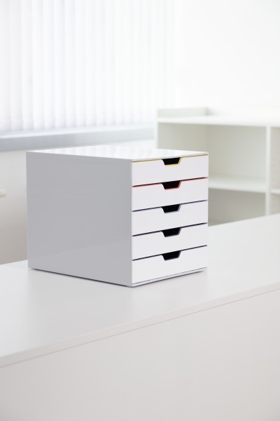Durable Cassettiera VARICOLOR® con 5 Cassetti Colorati - Bianco Ghiaccio, 280 x 292 x 356 mm