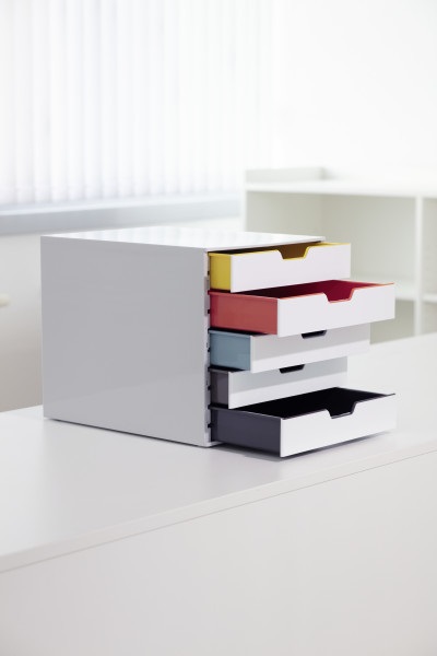 Durable Cassettiera VARICOLOR® con 5 Cassetti Colorati - Bianco Ghiaccio, 280 x 292 x 356 mm