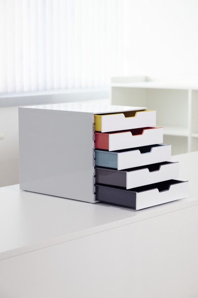Durable Cassettiera VARICOLOR® con 5 Cassetti Colorati - Bianco Ghiaccio, 280 x 292 x 356 mm