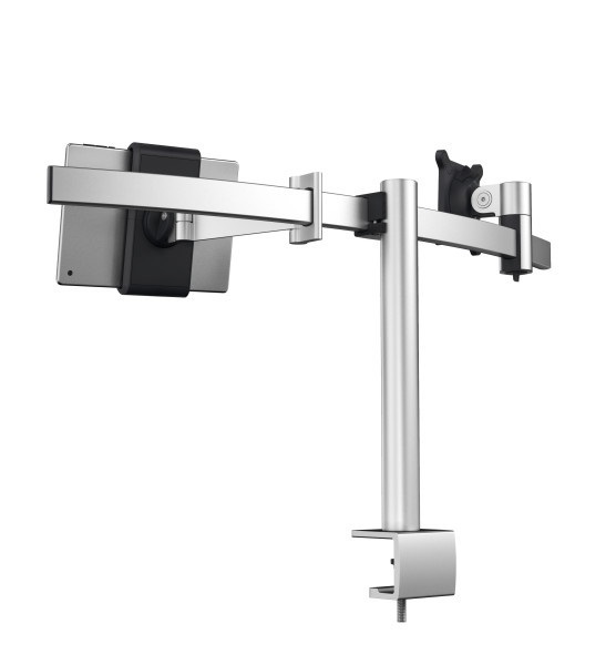 Durable Braccio Porta Monitor e Tablet Argento Metallizzato - Supporto da Tavolo per 1 Monitor fino a 27'' e 1 Tablet fino a 13'' - Modello 508723