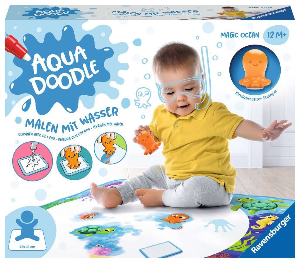 Ravensburger Aquadoodle Magic Ocean 4568 - Tappetino da Disegno ad Acqua per Bambini da 1 Anno, Timbro Senza Macchie e Set di Timbri