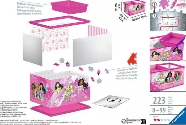 Ravensburger Puzzle 3D Barbie - Scatola Portaoggetti 216 Pezzi per Bambini 8 Anni con 7 Accessori
