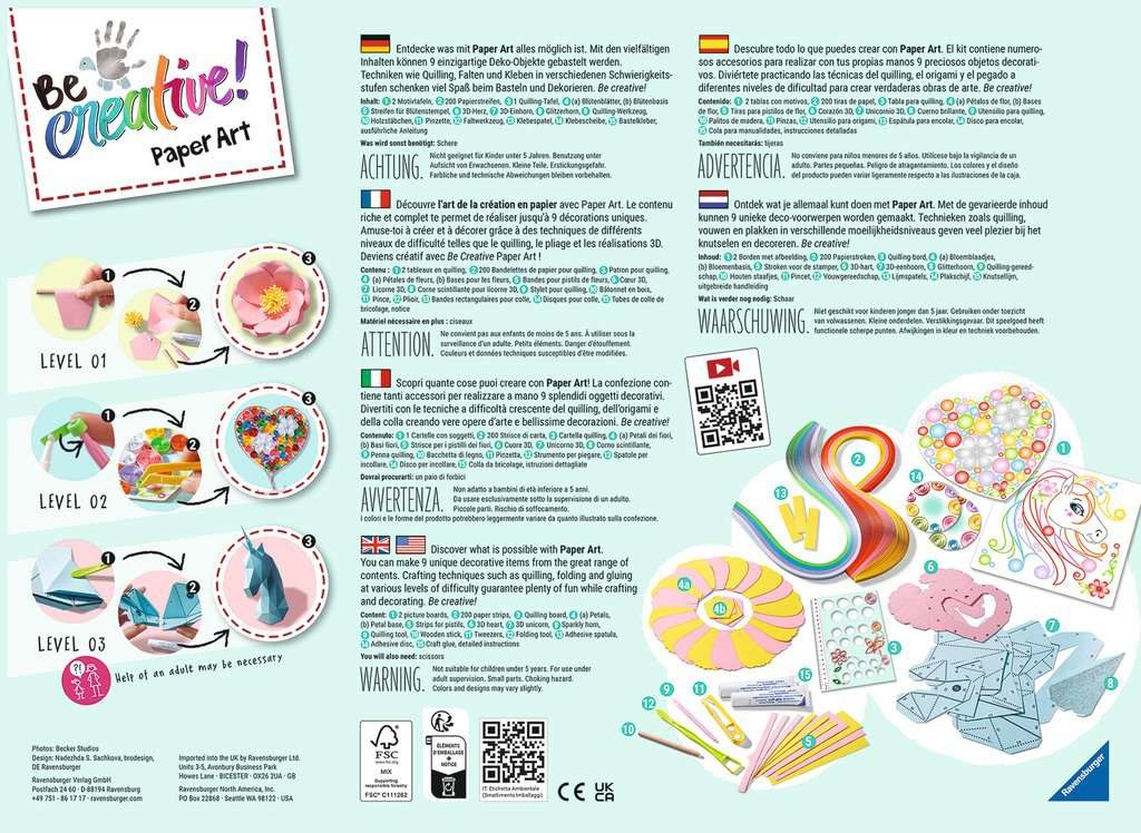 Ravensburger Be Creative Maxi Paper Art Unicorno - Kit di Attività Manuali Fai-da-te per Bambini 8 Anni