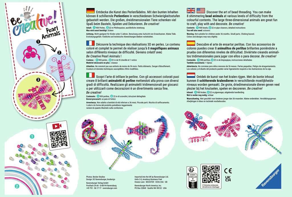 Ravensburger Be Creative 18247 - Gioco Creativo Fai-da-te con 900 Perline per Creare Animali, Età Consigliata 6 Anni