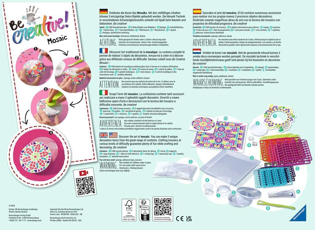 Ravensburger Be Creative Maxi Mosaico - Gioco Creativo Fai-da-te per Bambini a partire da 6 Anni, Kit Lavoretti Creativi e Idee Regalo per Bambine di 8 Anni