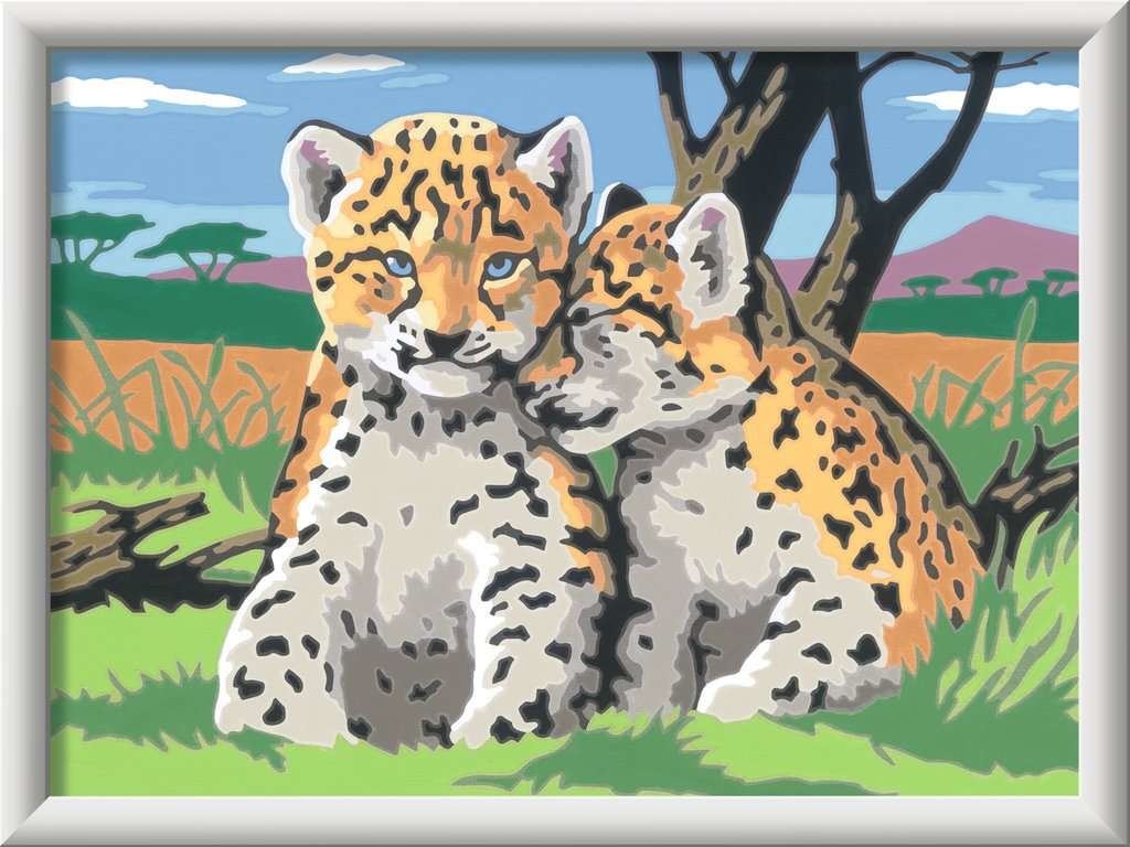 Ravensburger Creart Serie D Cuccioli Di Leopardo - Kit Pittura per Bambini, Dipingere con i Numeri, Include Telaio e Colori, Età 9 Anni e Più