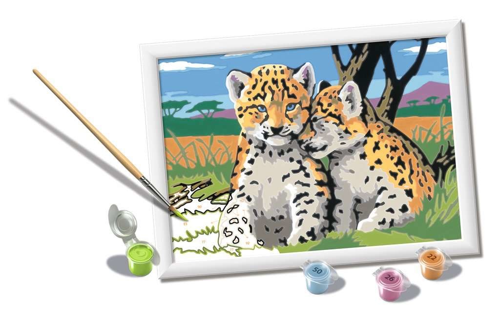 Ravensburger Creart Serie D Cuccioli Di Leopardo - Kit Pittura per Bambini, Dipingere con i Numeri, Include Telaio e Colori, Età 9 Anni e Più