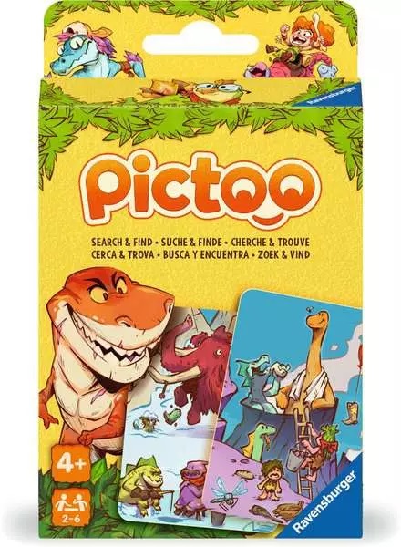Ravensburger Pictoo Dino - Gioco di Carte Avventura Preistorica per Bambini e Adulti, 4 Anni, da 2 a 6 Giocatori, Edizione Italiana