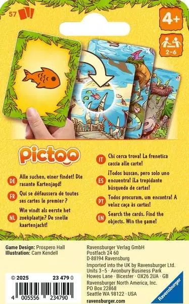 Ravensburger Pictoo Dino - Gioco di Carte Avventura Preistorica per Bambini e Adulti, 4 Anni, da 2 a 6 Giocatori, Edizione Italiana