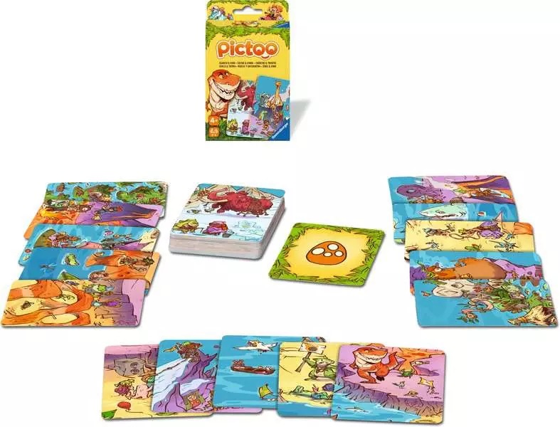 Ravensburger Pictoo Dino - Gioco di Carte Avventura Preistorica per Bambini e Adulti, 4 Anni, da 2 a 6 Giocatori, Edizione Italiana