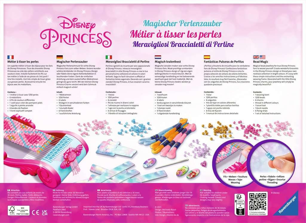 Ravensburger Métier a tisser Disney Princesses - Kit per Creare Braccialetti e Collane - 5 Anni