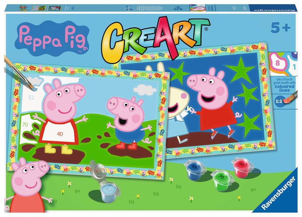 Ravensburger CreArt Junior Peppa Pig - Kit di Pittura con i Numeri, 2 Tavole, Pennello e Colori, per Bambini dai 5 Anni