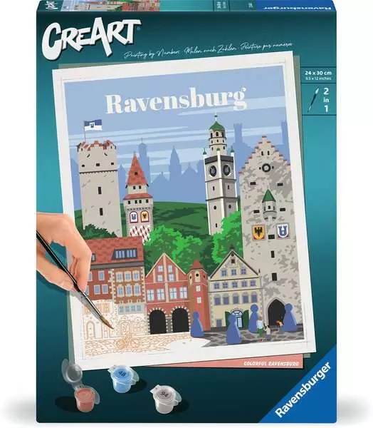 Ravensburger CreArt Trend C - Kit di Pittura 'Città di Ravensburg' per Dipingere con i Numeri, 24x30 cm, Idea Regalo per Adulti e Ragazzi 14