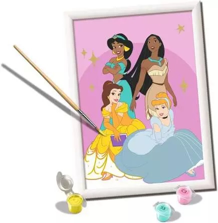 Ravensburger CreArt Serie D - Kit per Dipingere con i Numeri Le Principesse Disney, 18x13 cm, Età 7 Anni, Include Tavola Prestampata, Pennello e Colori